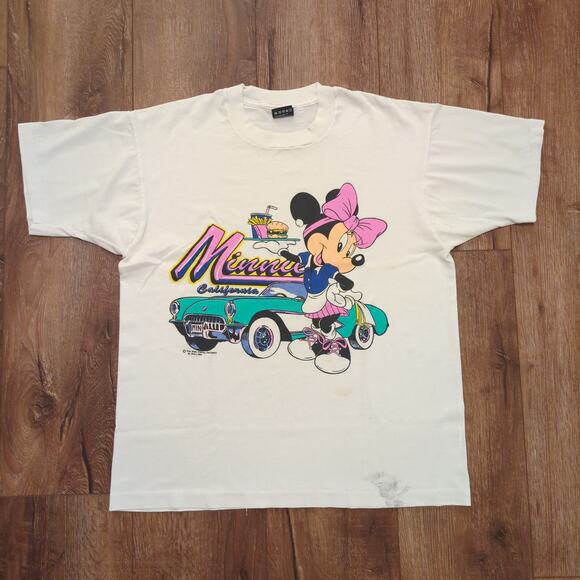 VTG Disney Minnie Mouse Diner Adult Large Shirt Retro Car California Disneyland - Picture 1 of 8